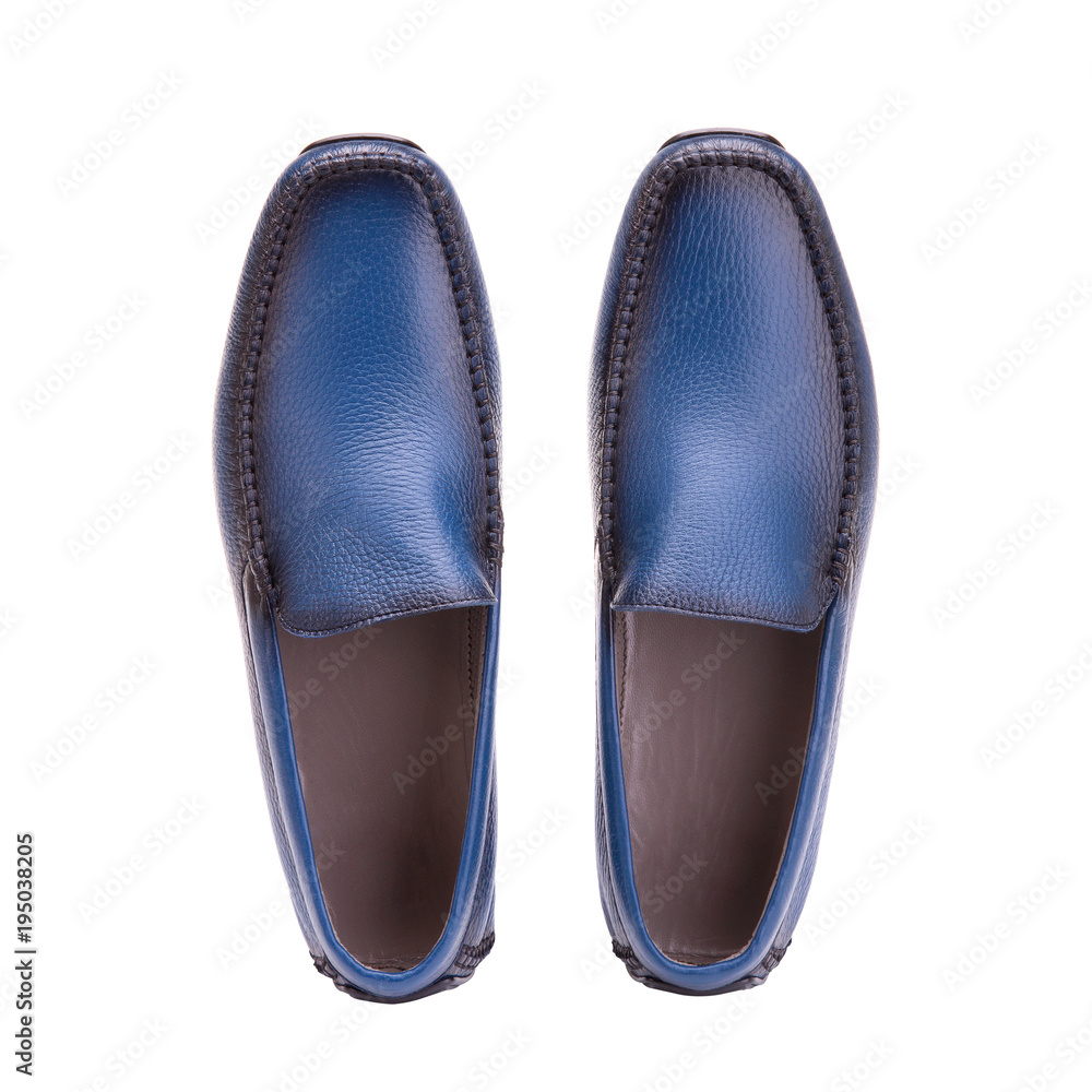 Blue moccasins on a white background. Blue moccasins on a white background.