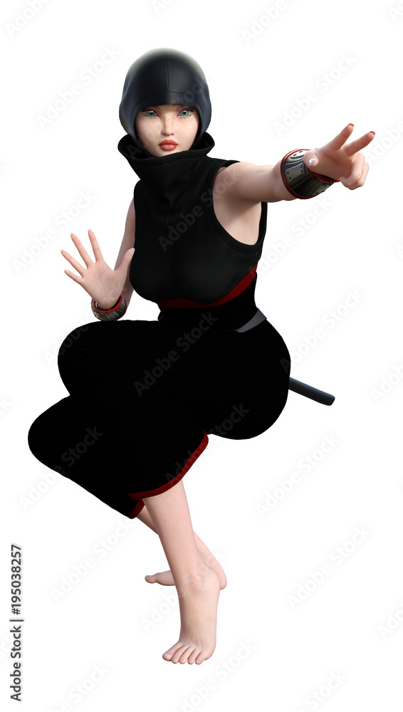 3D Rendering Female Ninja on White 3D Rendering Female Ninja on White