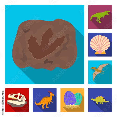 Different dinosaurs flat icons in set collection for design. Prehistoric animal vector symbol stock web illustration.
