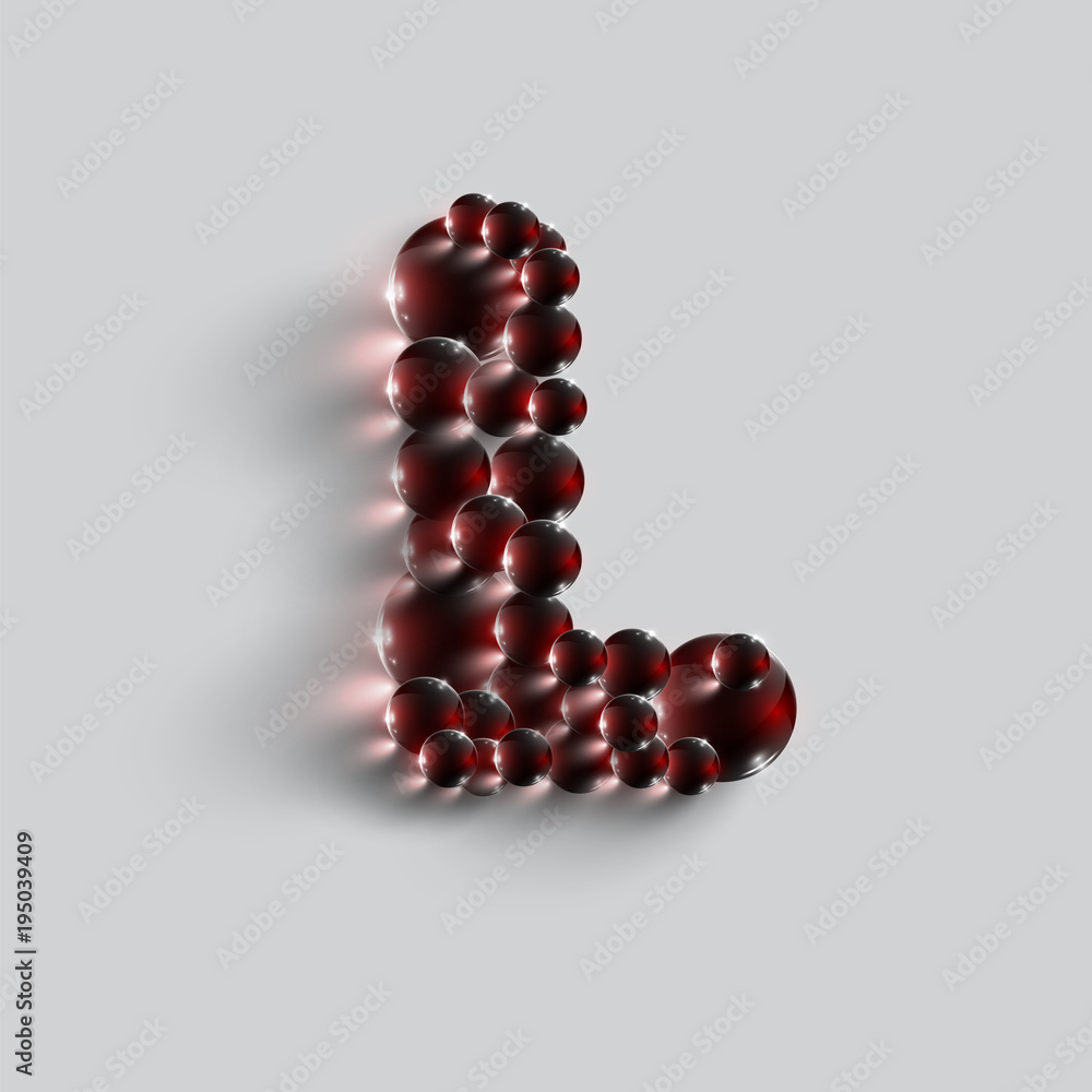 A letter made by red spheres, vector. A letter made by red spheres, vector.