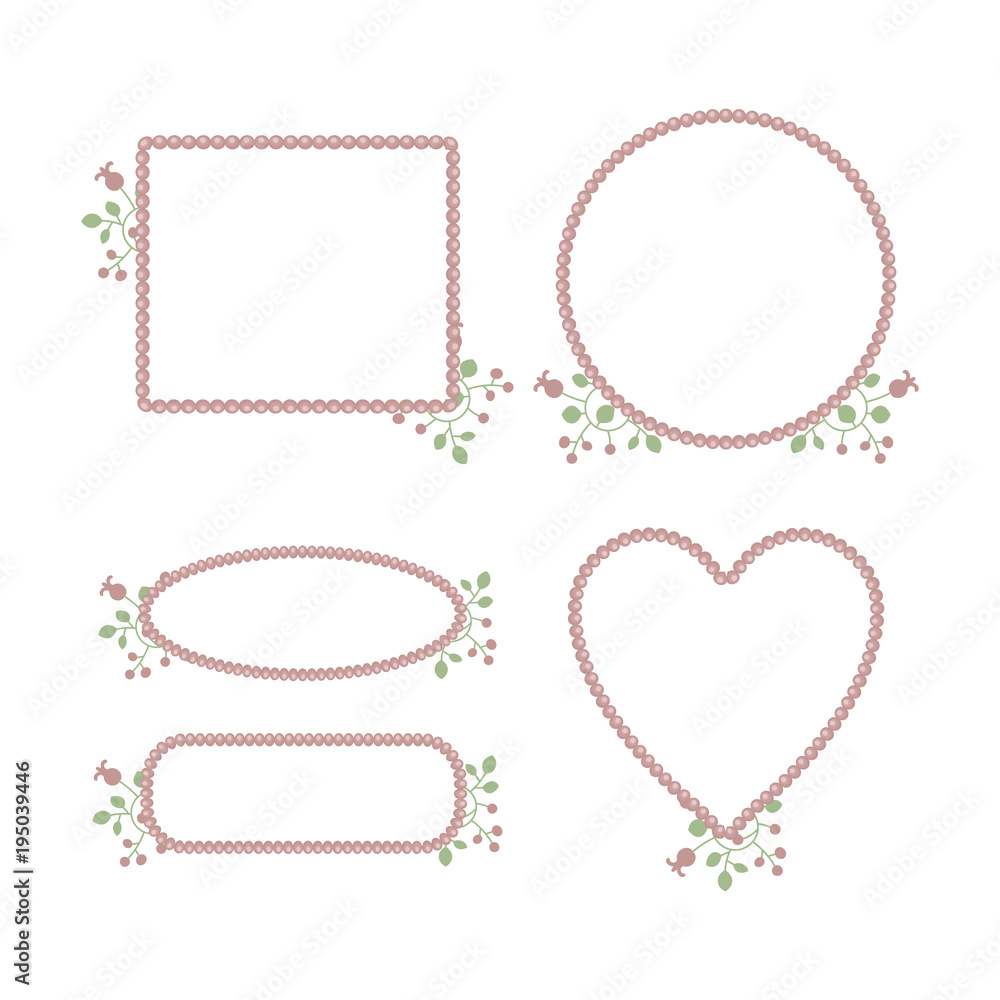 pink cute delicate princess pearl frame with floral patterns isolated on white background pink cute delicate princess pearl frame with floral patterns isolated on white background