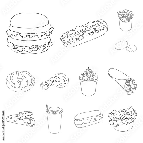 Fast food outline icons in set collection for design.Food from semi-finished products vector symbol stock web illustration.