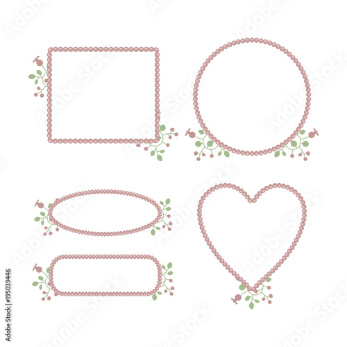 pink cute delicate princess pearl frame with floral patterns isolated on white background