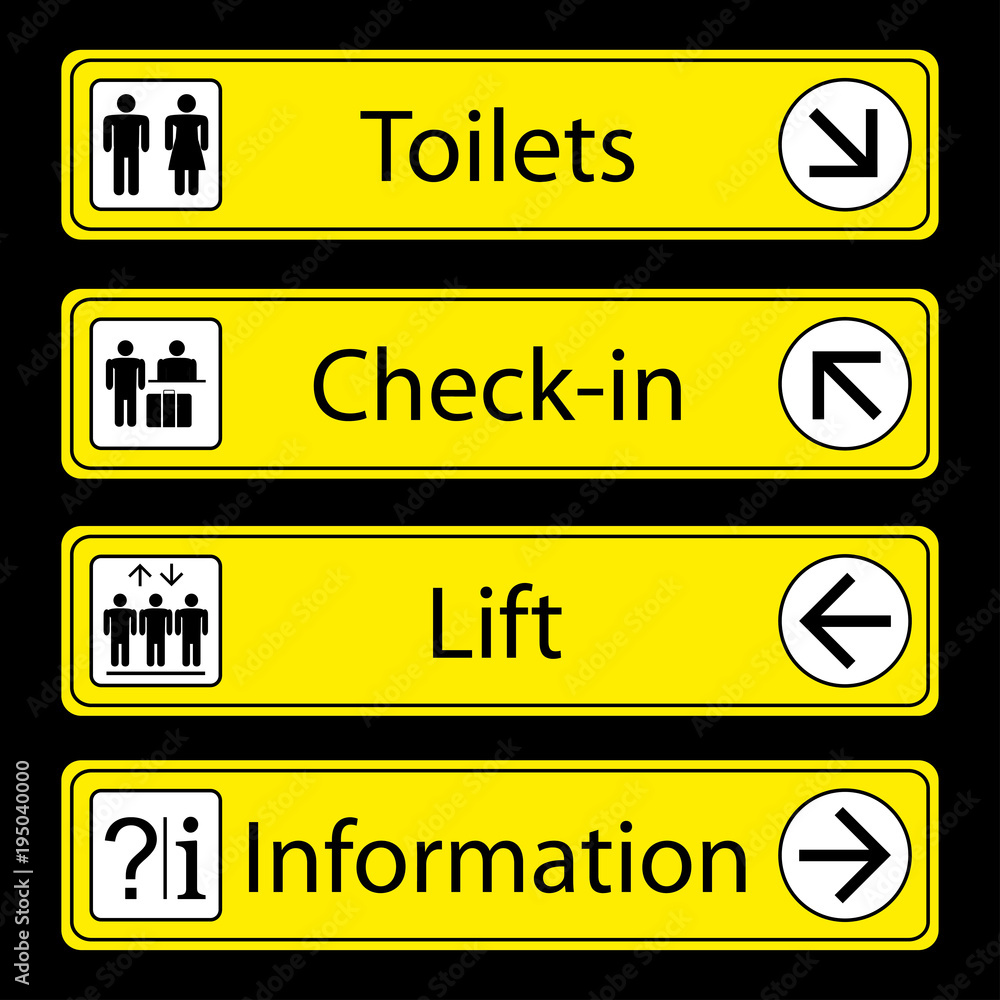 Fototapeta premium Airport Signs,isolated on black background