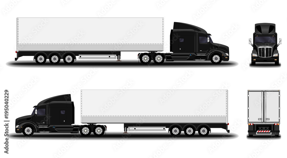 realistic truck. front view; side view; back view.