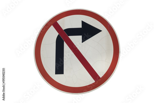 Free Download Old round road sing 'Right turn prohibited' isolated on white - GFXLoad