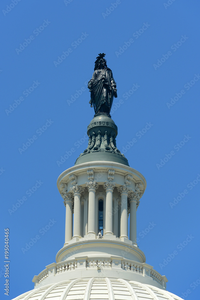 Statue of Freedom on the dome of United State Capitol Building in Washington, District of Columbia, USA.