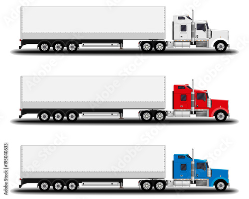 realistic trucks set. side view.