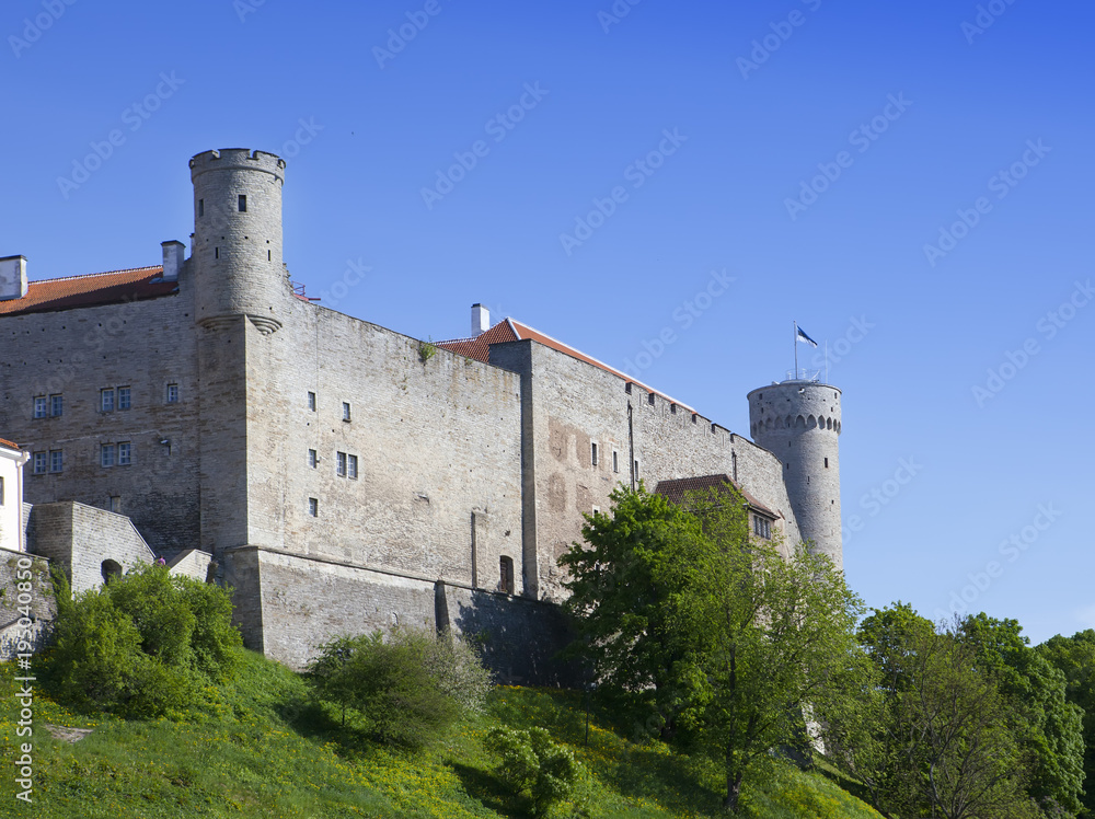 Toompea Castle on Toompea hill (Tall Hermann tower). Tallinn, Estonia