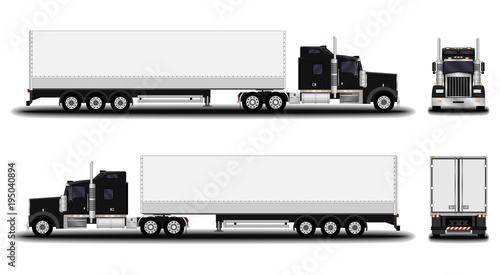 realistic truck. front view; side view; back view.