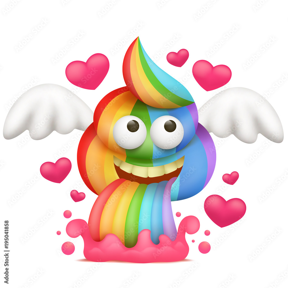 cartoon unicorn rainbow vomiting poo emoji character