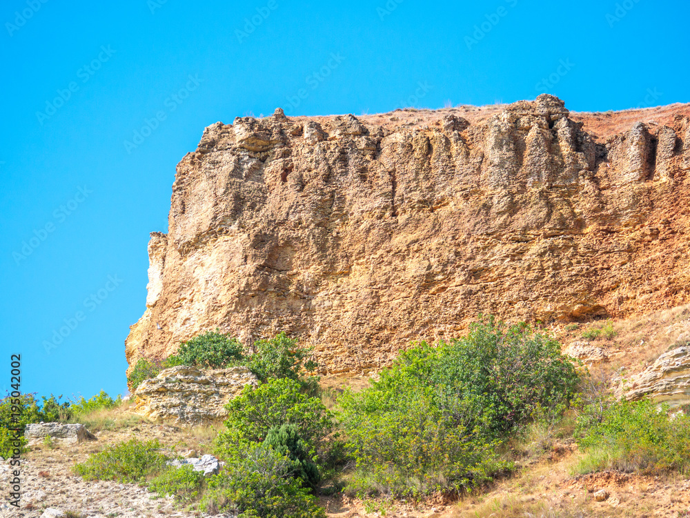 the mountainous landscape. view of the high steep cliff. Crimea