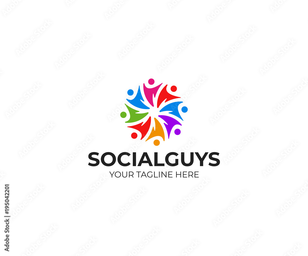 Teamwork people circle logo template, Social community vector design. Round group of people illustration