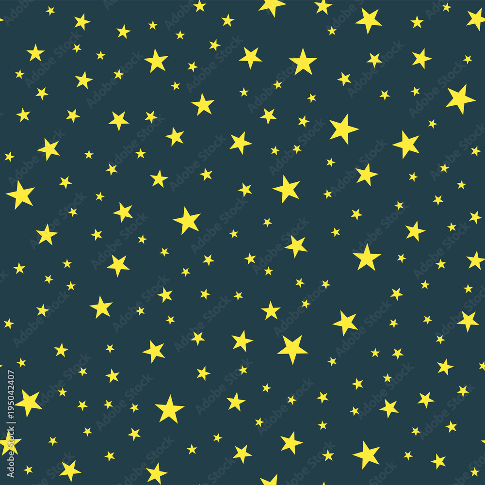 Seamless geometric pattern from stars. Yellow stars on a gray background. Vector illustration