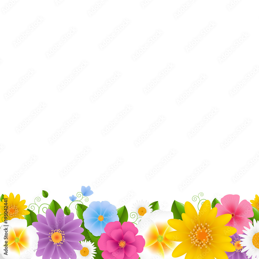 Flowers Border White Background Stock Vector | Adobe Stock