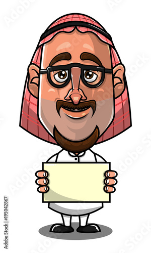 Arabian Man Character Holding a Banner cartoon vector