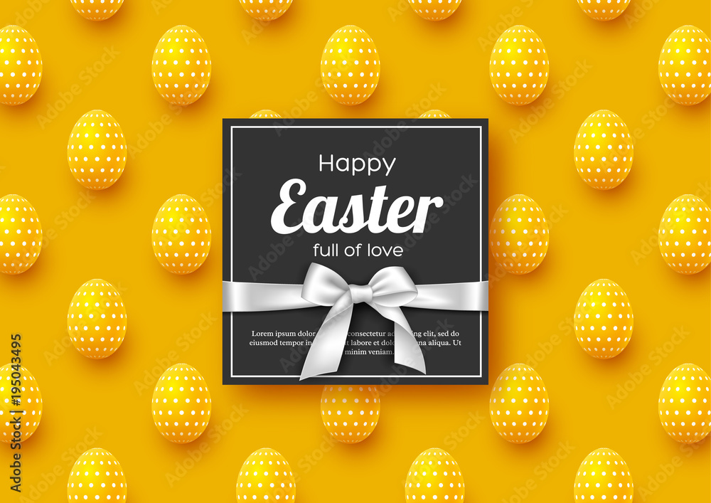 Fototapeta premium Easter holiday greeting card with decorative 3d eggs. Vector illustration.
