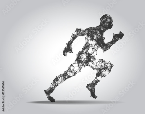 Polygonal Running man figure on white background