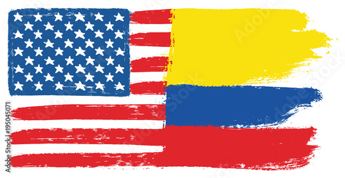 United States of America Flag & Columbia Flag Vector Hand Painted with Rounded Brush