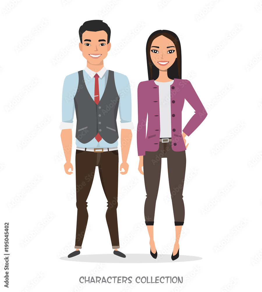 A couple of young asian characters in business suits A couple of young asian characters in business suits