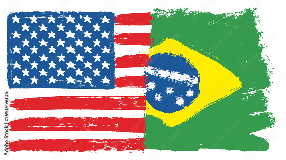 United States of America Flag & Brazil Flag Vector Hand Painted with  Rounded Brush Stock Vector