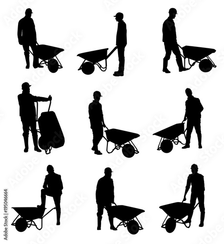 People With Wheelbarrow Silhouettes
