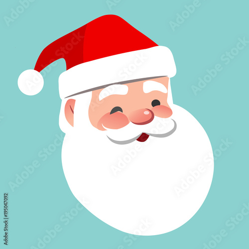 Vector cartoon Santa Claus character portrait illustration. Friendly smiling winking Santa isolated on aqua blue. Christmas winter holiday design element for posters, cards, banners