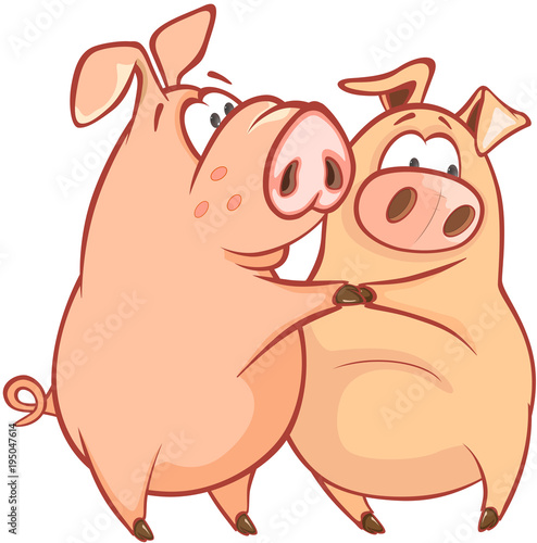  Illustration of a Cute Pig. Cartoon Character 