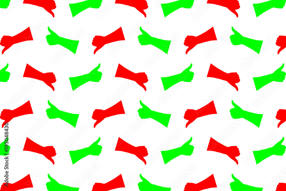 Hand - thumb up - thumbs down - vector pattern - green and re Hand - thumb up - thumbs down - vector pattern - green and re