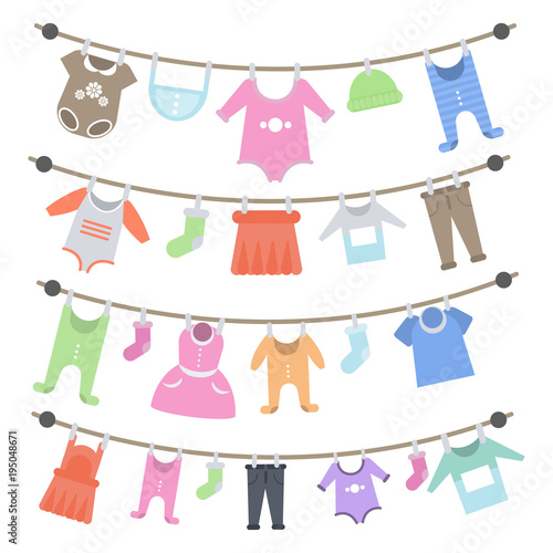 Baby clothes hanging.
