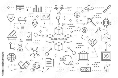 Blockchain icons set.
