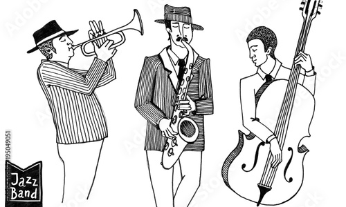 Photography Black and white sketch of trio players