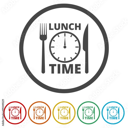 Time For Lunch, Flat Lunch Time icon, 6 Colors Included