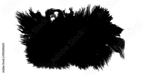 abstract paint brush stroke shape black ink splattering flowing and washing on white background, artistic ink splatter splash effect photo