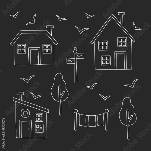 Village line private houses vector set