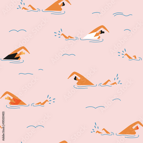People swimming in the ocean seamless pattern.