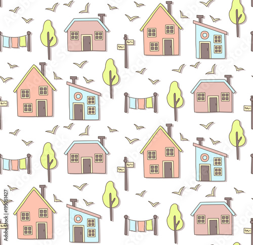 Houses buildin nordic style seamless vector pattern