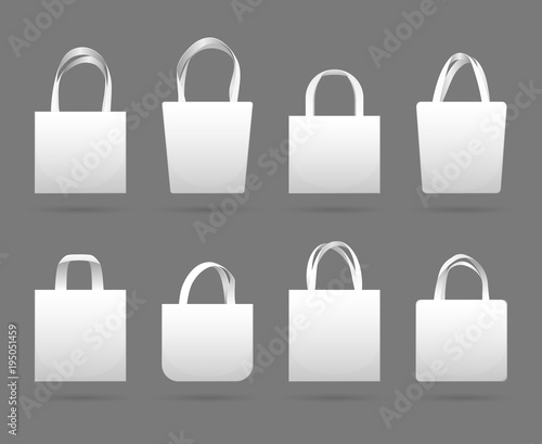 Blank white canvas fabric shopping bag vector templates