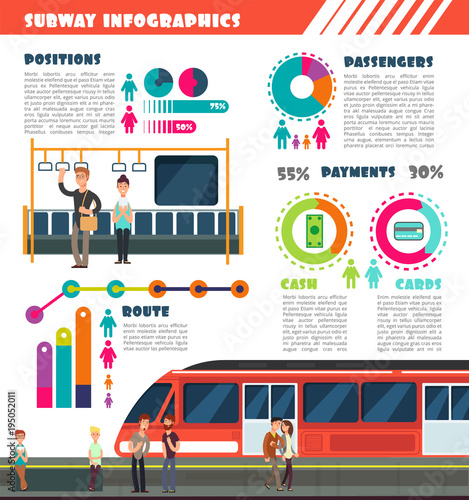 Subway, metro vector urban underground transport infographics with charts and data graphs