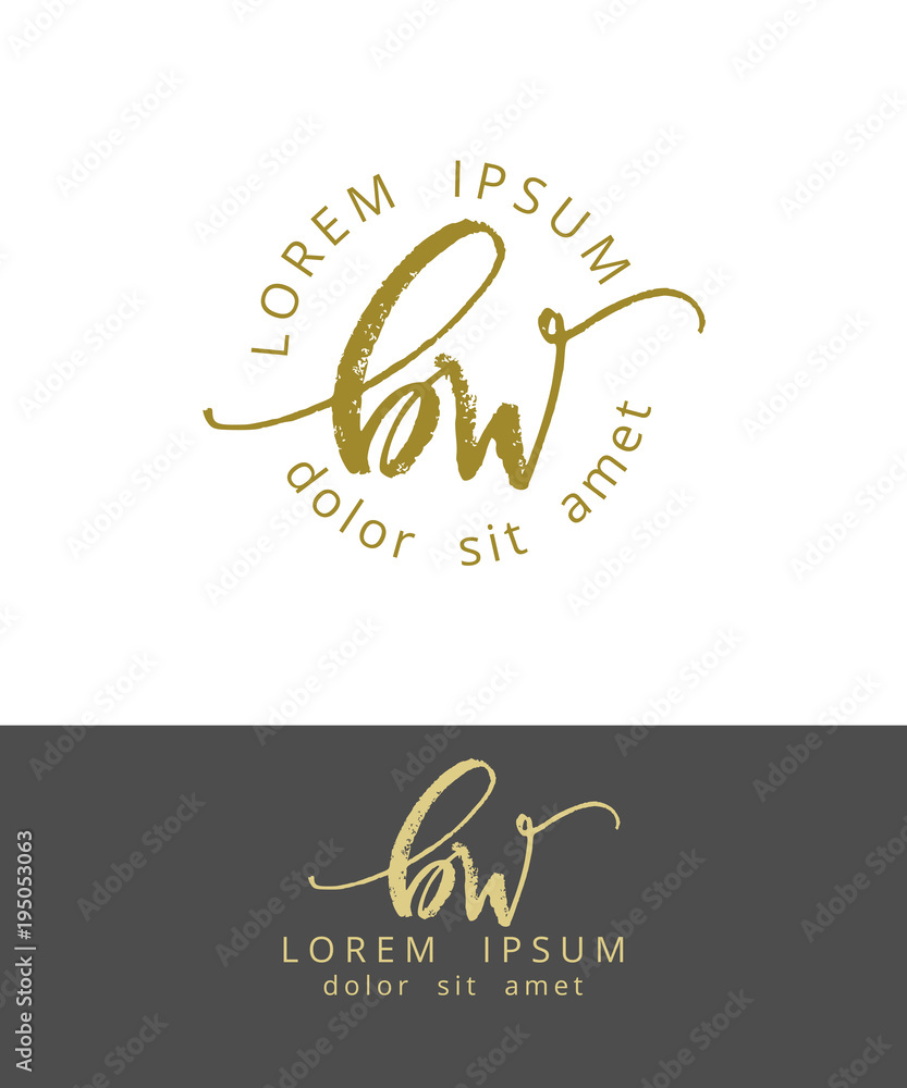 B W. Initials Monogram Logo Design. Dry Brush Calligraphy Artwork