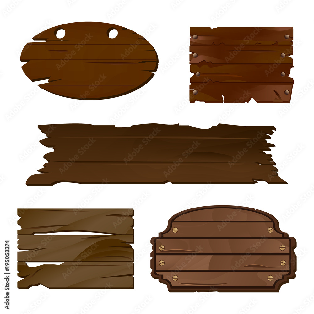 Naklejka premium Empty Wooden boards in vector, perfect for various labels or text messages in rustic style. Old wooden texture is good for guide or signpost, can be used as a decoration or separate banner
