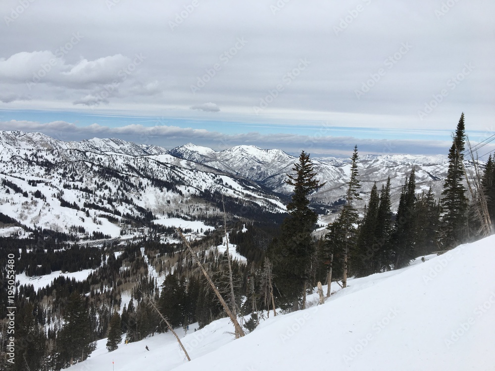 Obraz premium Winter majestic views around Wasatch Front Rocky Mountains, Brighton Ski Resort, close to Salt Lake and Heber Valley, Park City, USA