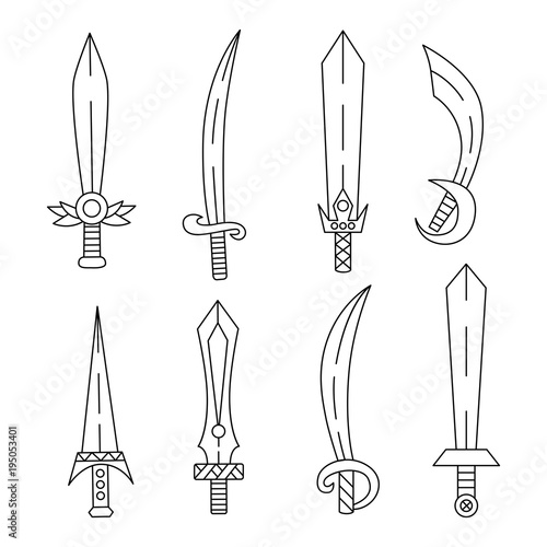 Swords line doodle vector icons set