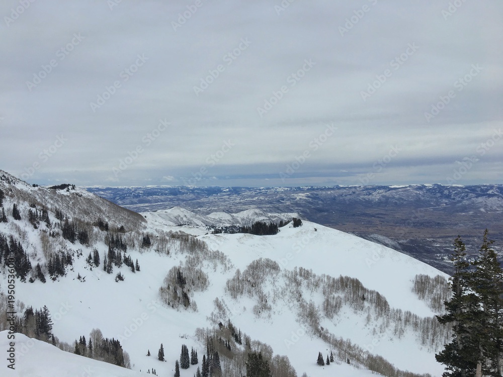 Winter majestic views around Wasatch Front Rocky Mountains, Brighton Ski Resort, close to Salt Lake and Heber Valley, Park City, USA