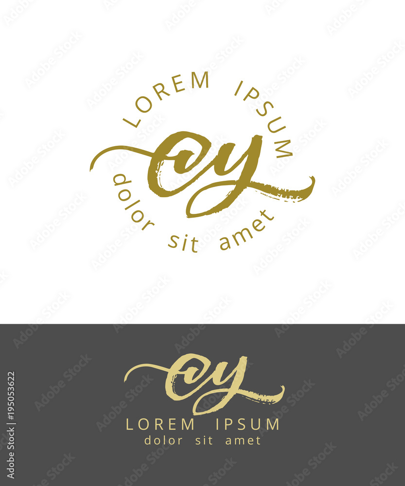 C Y. Initials Monogram Logo Design. Dry Brush Calligraphy Artwork