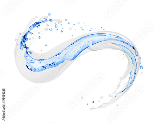 Splashes of cream with splashes of fresh water on white background