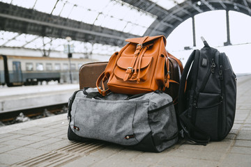 bags at railway station near railroad