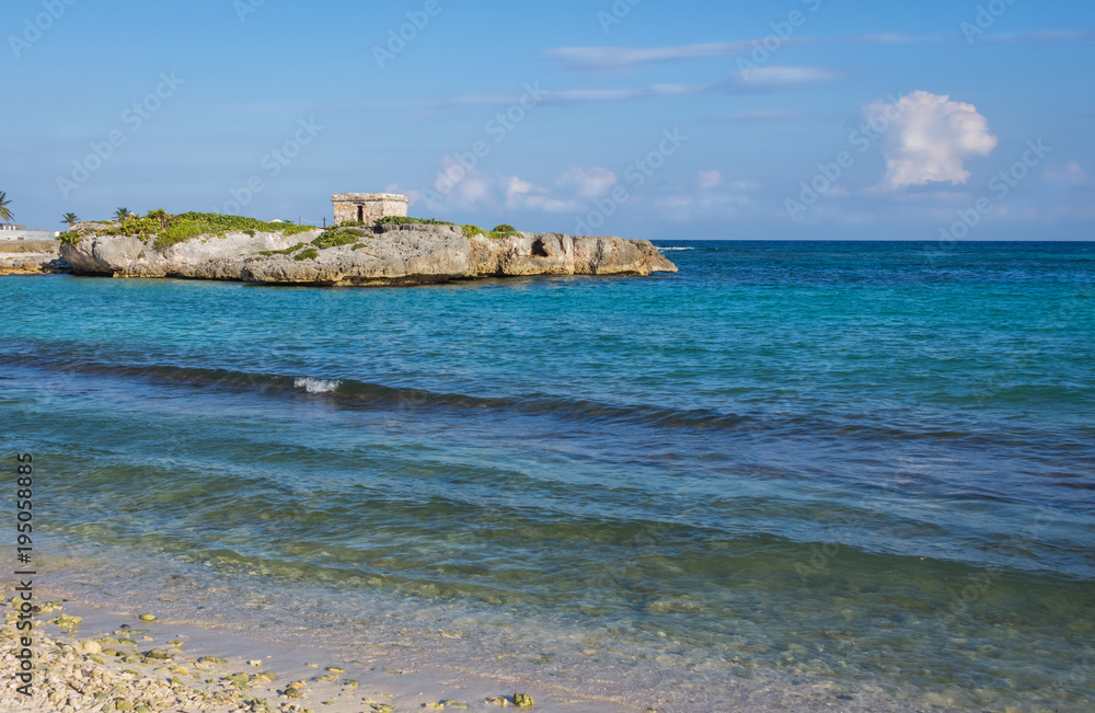Landscape of Caribbean coast and Mayan Ruins. Quintana Roo, Mexico, Cancun, Riviera Maya