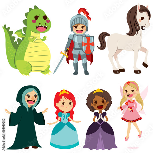 Collection of cute fairy tale characters for children book Stock Vector
