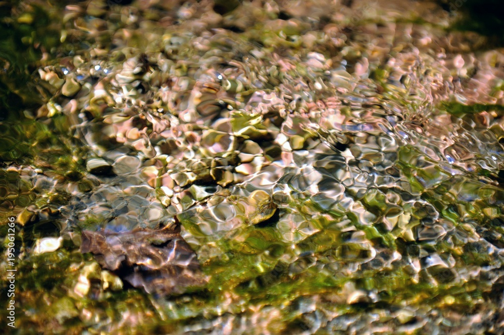 Brechendes Sonnenlicht im Wasser des Bachs Brechendes Sonnenlicht im Wasser des Bachs